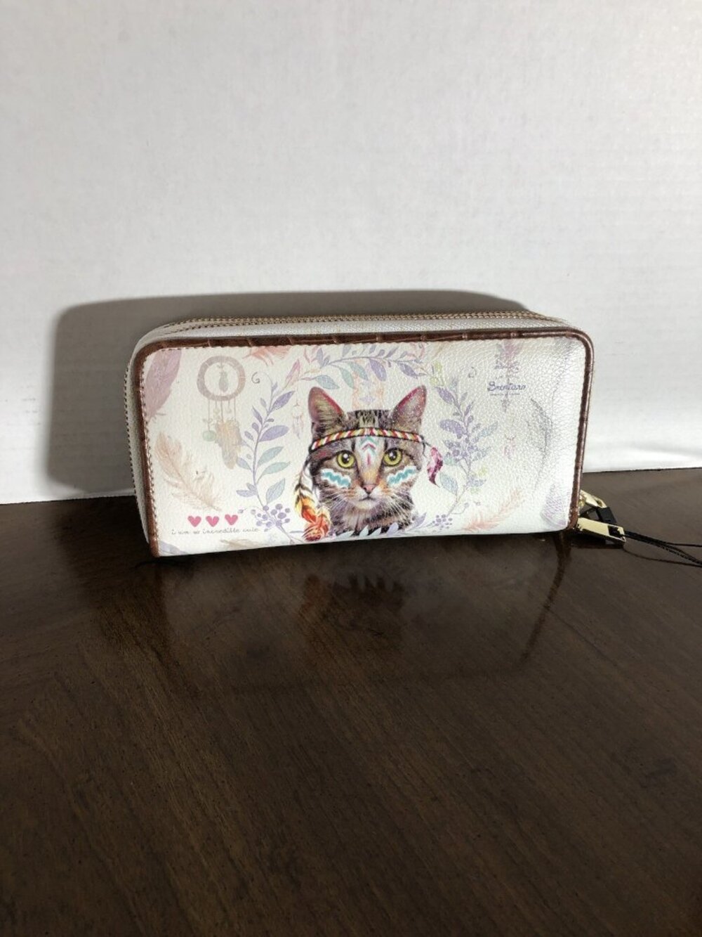 Brentano Boho Feline Double Zip Wristlet Wallet 8” x 4”